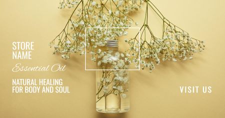 Template di design Offerta di olio essenziale curativo con ramoscello floreale Facebook AD