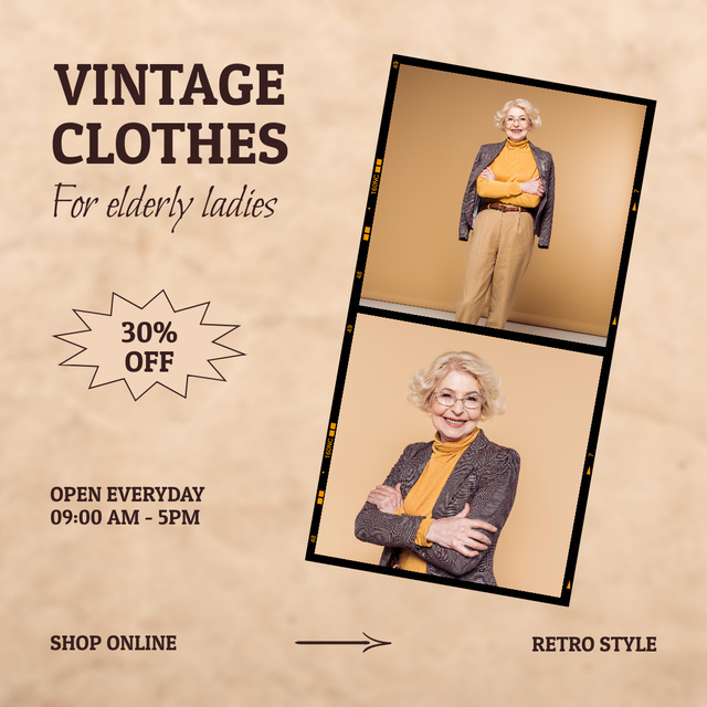 Modèle de visuel Senior woman for vintage clothes discount - Instagram AD