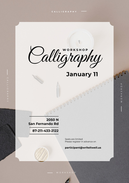 Calligraphy workshop Announcement with flowers Poster – шаблон для дизайну