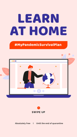 Designvorlage #MyPandemicSurvivalPlan Man studying Globe on screen für Instagram Story