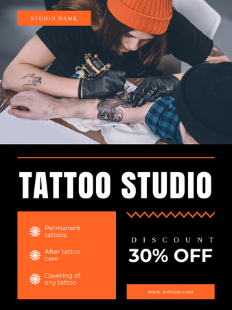 Plantilla de diseño de Estudio de tatuajes con descuento y oferta de cuidado posterior Poster US 