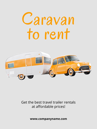 Travel Caravan Rental Offer with Yellow Car Poster US Design Template