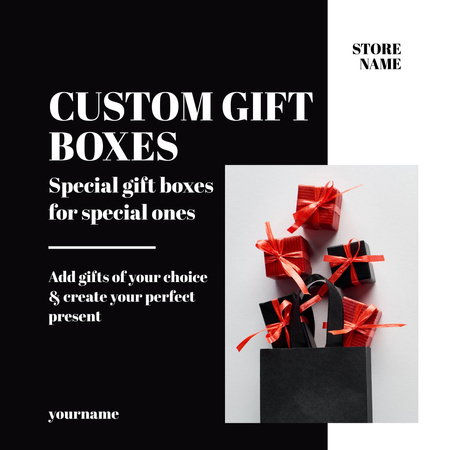 Ontwerpsjabloon van Instagram van custom geschenkdozen zwart stijlvol