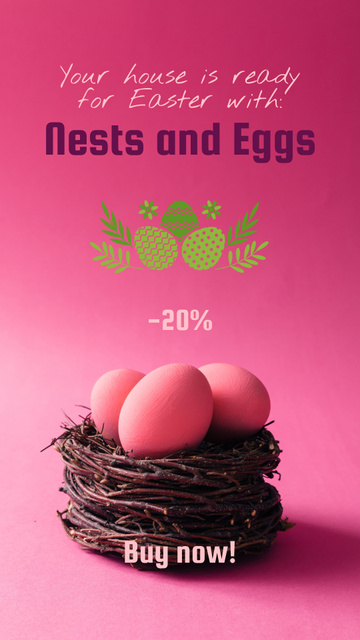 Painted Eggs In Nest For Easter With Discount Instagram Video Story Modelo de Design