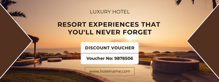 Luxury Hotel Ad with Big Pool on Beautiful Sunset Coupon Design Template
