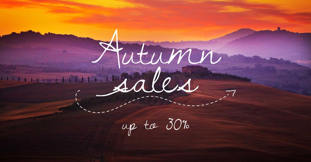 Platilla de diseño Autumn sale on Scenic Sunset Landscape Facebook AD