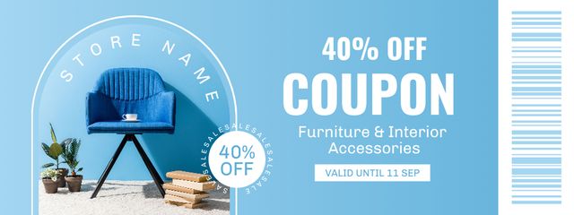 Furniture and Interior Accessories Blue Voucher Coupon Design Template