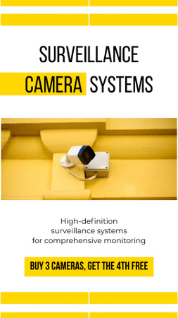 Предложение услуг по установке камер наблюдения на желтом цвете Instagram Video Story – шаблон для дизайна