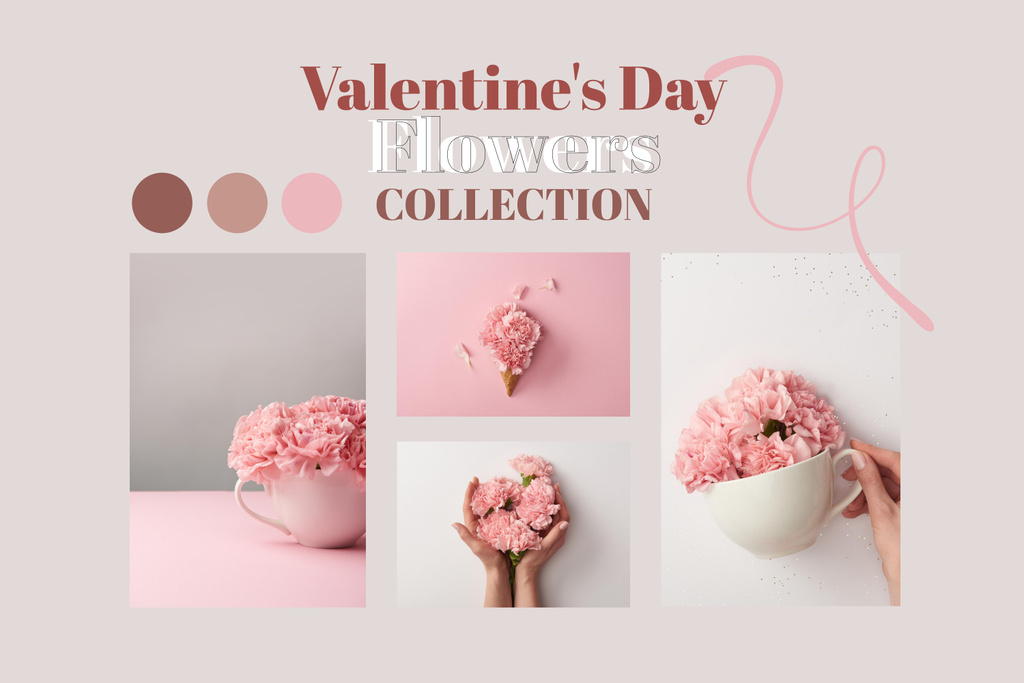 Collage with New Valentine's Day Flowers Collection Mood Boardデザインテンプレート