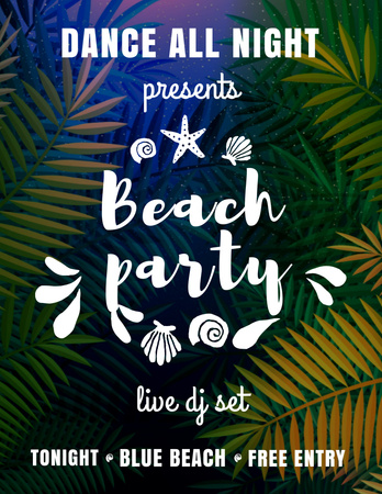 Dance party invitation with Palm leaves Flyer 8.5x11in Design Template