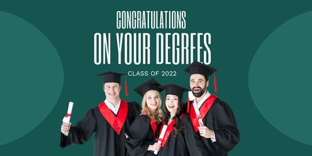 Happy Students Holding Graduation Degree Twitter Design Template