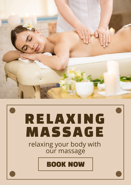 Spa Salon Ad with Beautiful Woman Enjoying Massage Posterデザインテンプレート