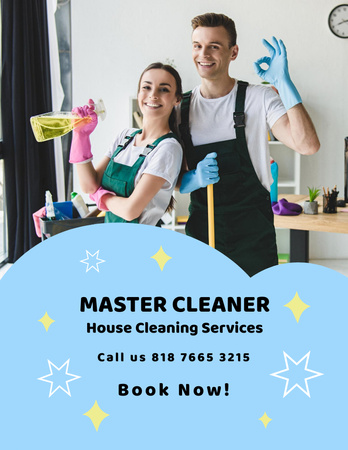 Cleaning Service Ad with Smiling Team Flyer 8.5x11in Modelo de Design