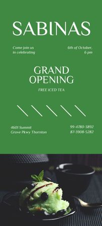 Green Ice-Cream Ball At Cafe Opening Invitation 9.5x21cm Design Template