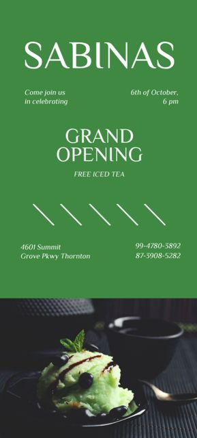 Green Ice-Cream Ball on Cafe Opening Ad Invitation 9.5x21cm Design Template