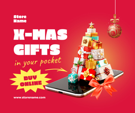 Christmas Online Sale Announcement with Gifts Facebook tervezősablon