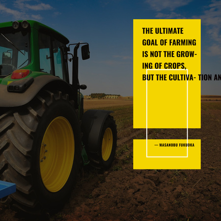Traktor na zemědělském poli s inspirativní citát Instagram Šablona návrhu
