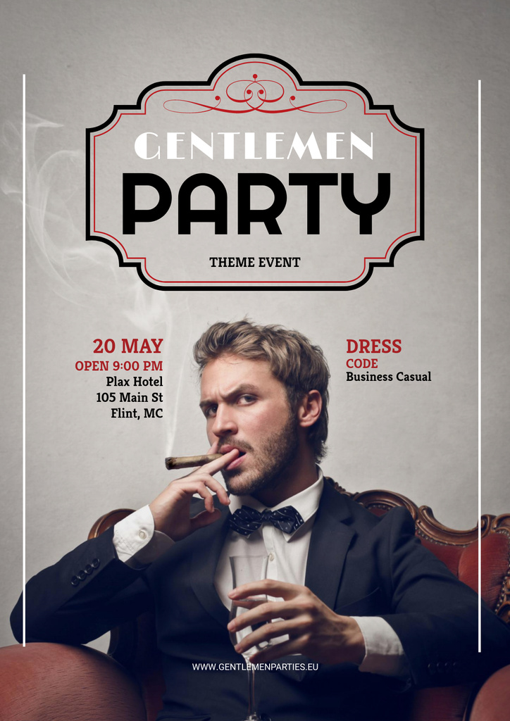 Invitation to Gentlemen Party with Stylish Man Poster Tasarım Şablonu