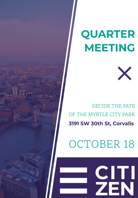 Quarter Meeting Announcement with Cityscape Poster 28x40in Šablona návrhu