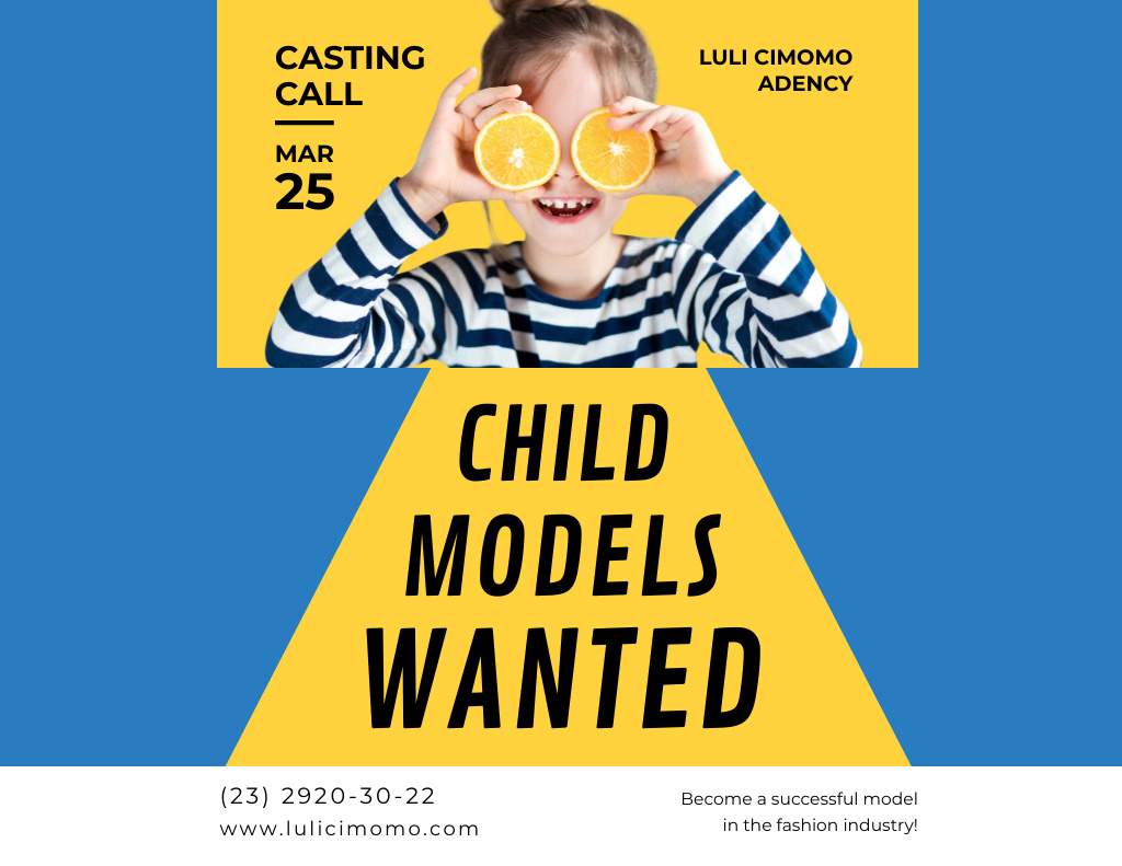 Cute Girl holding Oranges for Models Casting Flyer 8.5x11in Horizontal Design Template