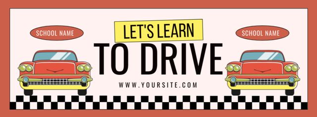 Retro Cars And Driving Lessons Promotion In Red Facebook cover Tasarım Şablonu
