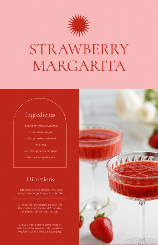 Strawberry Margarita Cocktail in Glasses Recipe Card Design Template