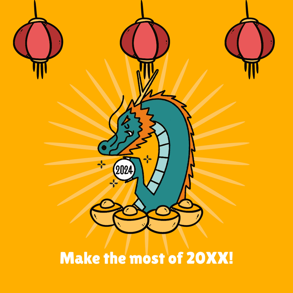 Happy Chinese New Year Greetings with Cute Dragon Instagram – шаблон для дизайна