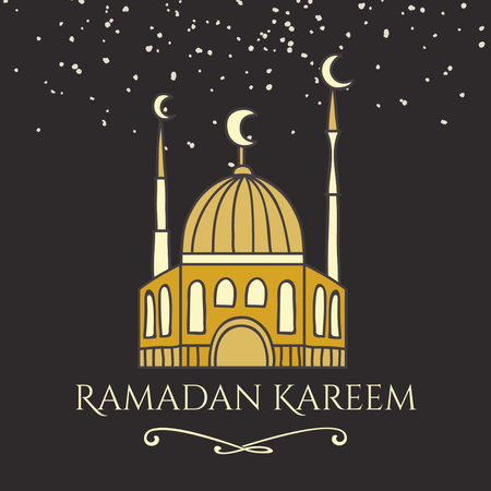 Plantilla de diseño de Saludo del Mes Sagrado de Ramadán con Mezquita Instagram 