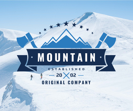 Mountaineering Equipment Company Icon with Snowy Mountains Facebook Design Template