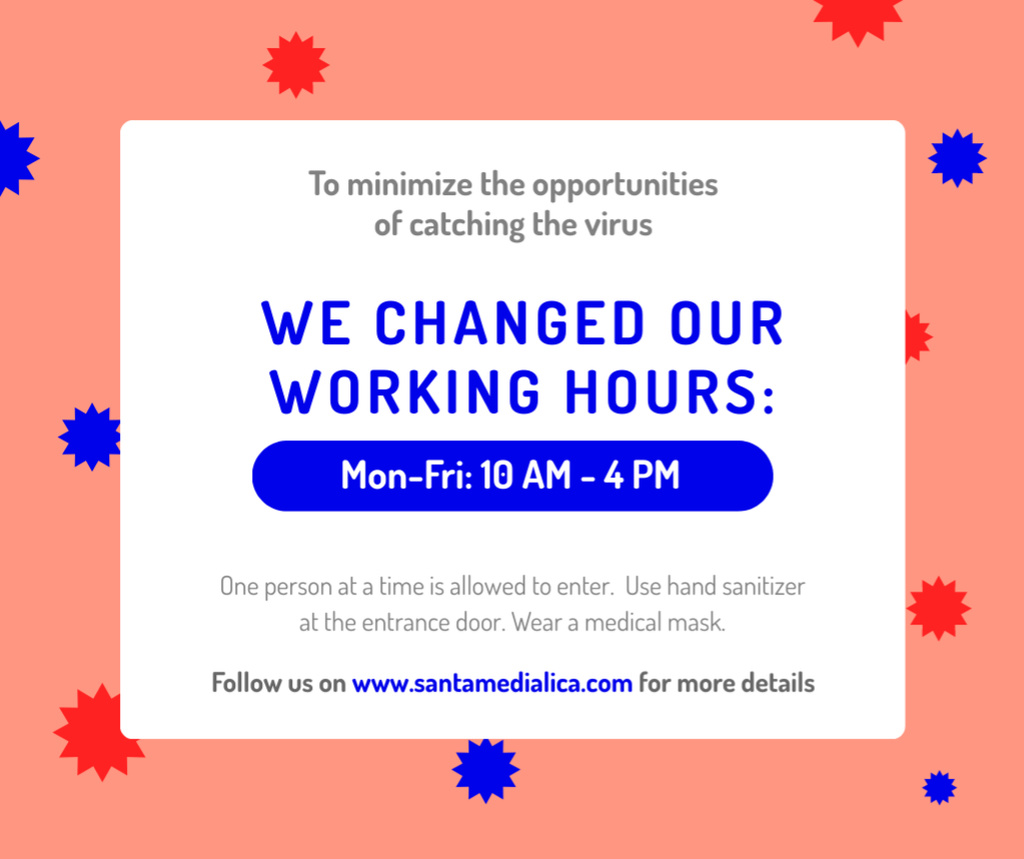 Plantilla de diseño de Working Hours Rescheduling during quarantine notice Facebook 