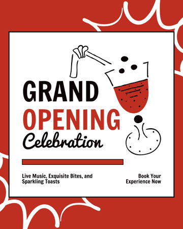 Exclusive Grand Opening Celebration With Red Cocktail Instagram Post Vertical Design Template