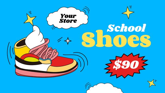 Back to School Special Offer with Cartoon Shoe Label 3.5x2in Design Template