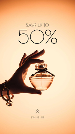 Ontwerpsjabloon van Instagram Story van Sale Offer with Woman Holding Perfume Bottle
