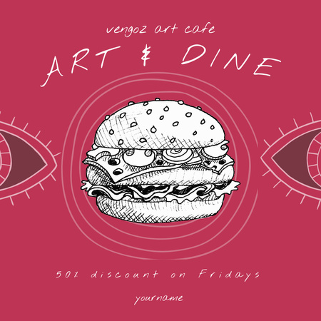 Illustration of Tasty Burger on Pink Instagram Design Template
