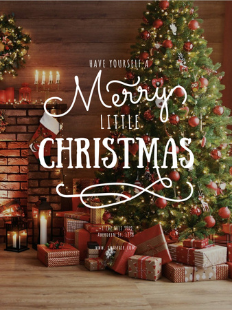 Merry Christmas greeting with Gifts under Tree Poster US Design Template