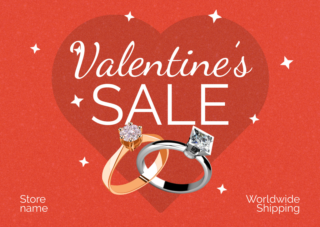 Sale of Golden Rings in Honor of St. Valentine's Day Card – шаблон для дизайна