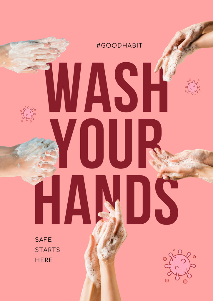 Template di design Hands in soap surrounding big text Poster