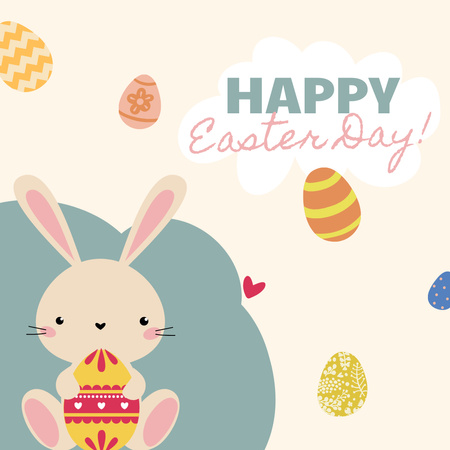 Plantilla de diseño de Encantadoras felicitaciones por Pascua con lindos conejitos y huevos. Instagram 