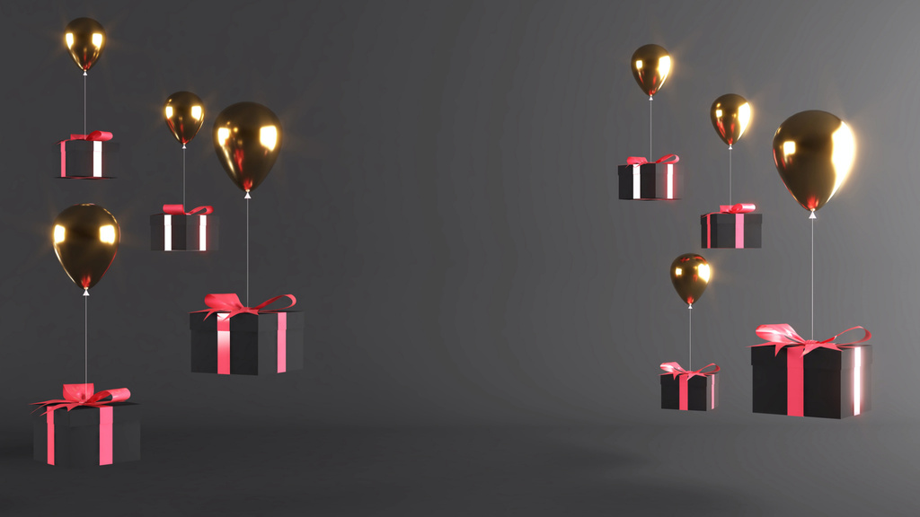 Designvorlage Lovely Presents On Air Balloons On Black Friday für Zoom Background