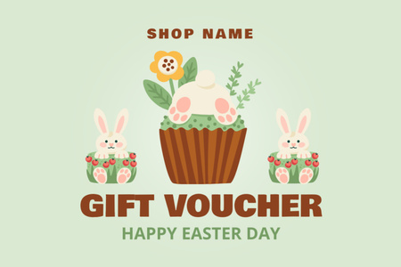 Easter Holiday Offer with Cute Bunnies and Cupcakes Gift Certificate Tasarım Şablonu