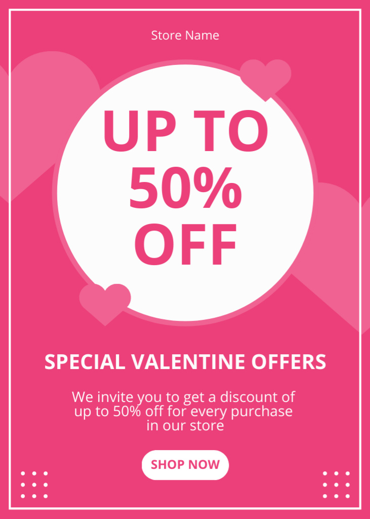 Offer Discount on All Purchases for Valentine's Day Invitation Design Template
