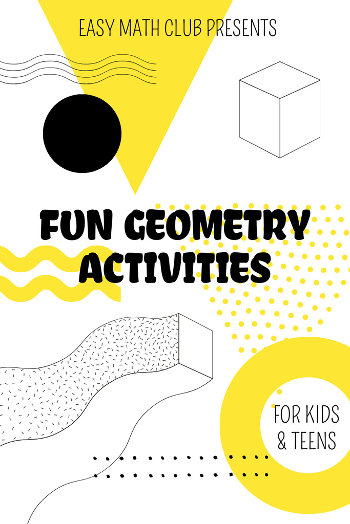 Math Club Invitation with Simple Geometry Figures in Yellow Pinterest Design Template