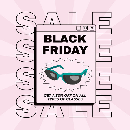 Black Friday Special Offers of Trendy Eyeglasses Instagram AD Design Template