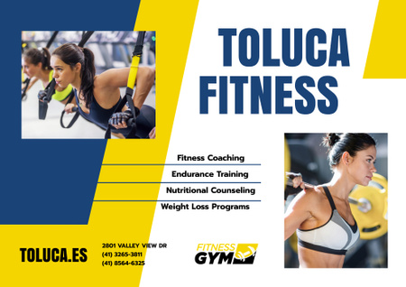 Designvorlage Fitnessstudio und Förderung mit Trainern und Beratung für Poster B2 Horizontal
