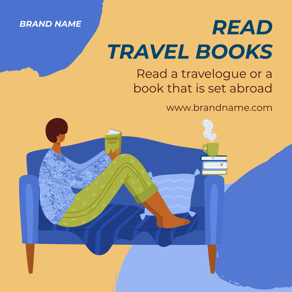 Illustration of Woman Reading Travel Book Instagram Design Template