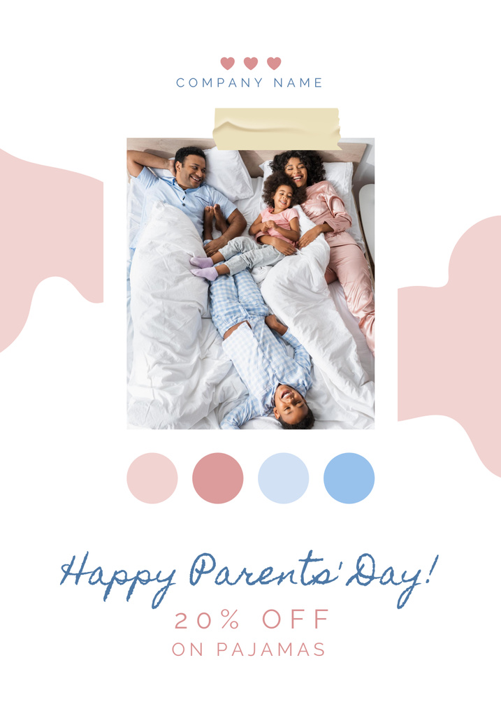 Parent's Day Pajama Sale Announcement with Family in Bed Poster 28x40in Design Template