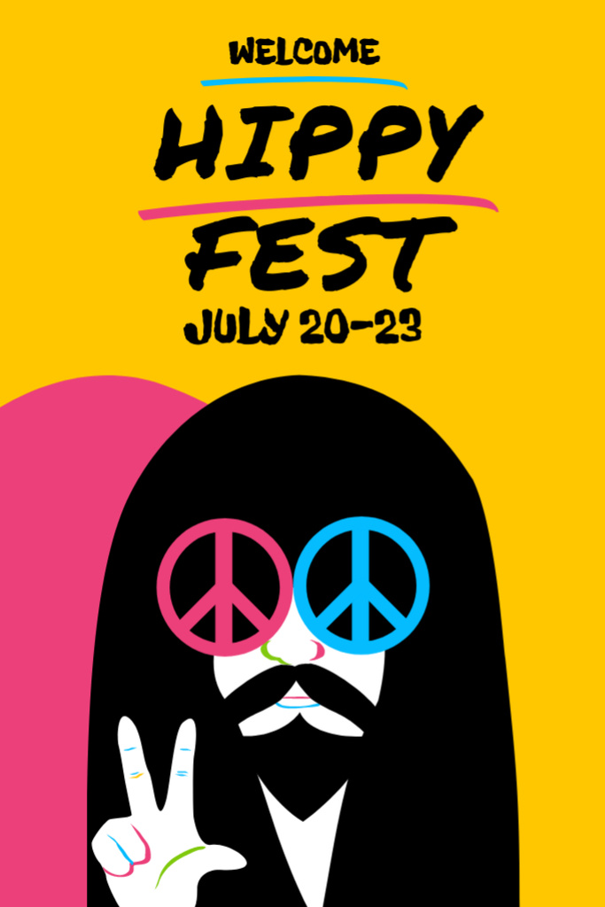 Vibrant Hippy Festival Announcement In July Postcard 4x6in Vertical Modelo de Design