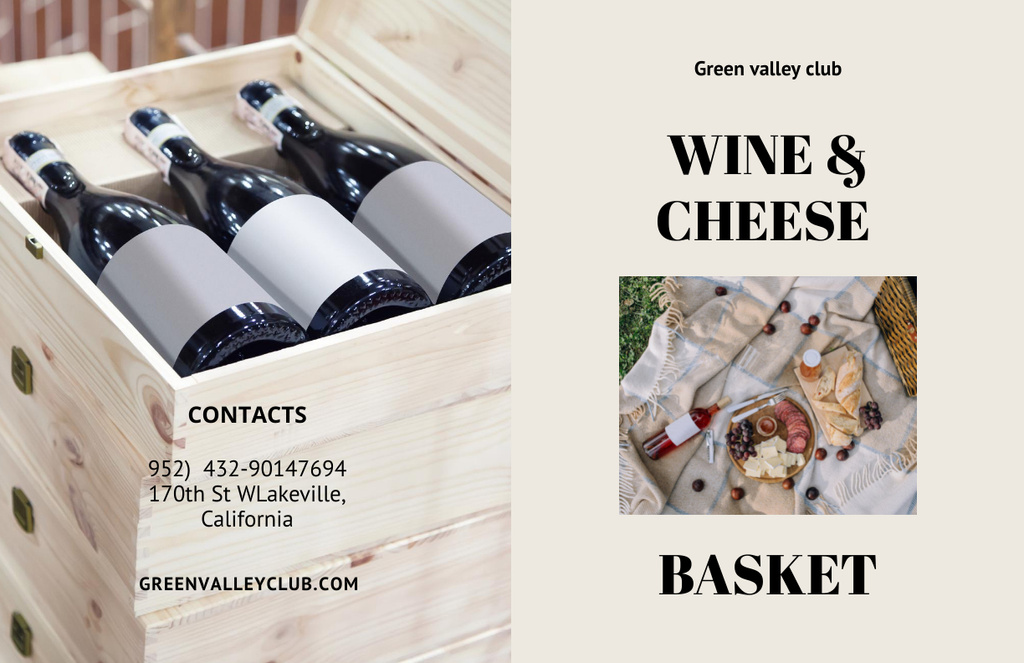 Wine Tasting Announcement with Bottles and Snacks Basket Brochure 11x17in Bi-fold Design Template