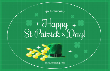 Modèle de visuel Happy St. Patrick's Day Greeting with Green Hat and Coins - Thank You Card 5.5x8.5in