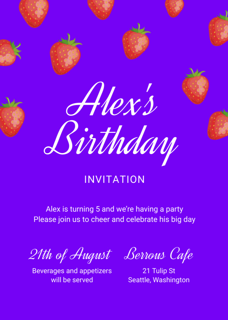 Designvorlage Birthday Party Announcement with Falling Raspberries für Invitation